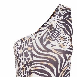 Brown Animal Print Slinky One Shoulder Bodysuit